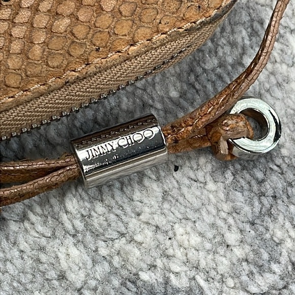 Jimmy Choo Filipa Zip Around Leather Star Studded Wallet Long Tan Silver - Picture 3 of 17